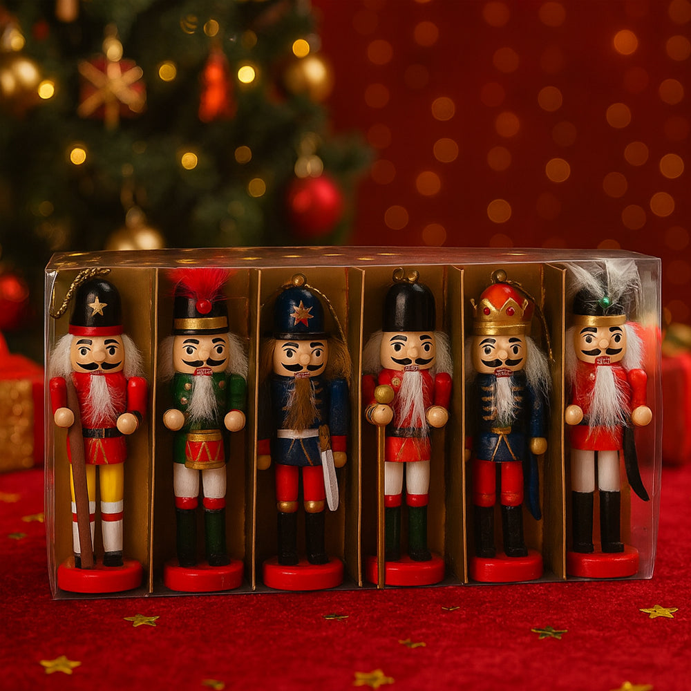 Nussknacker-Figuren aus Holz – 12,5 cm, Set mit 6 Figuren –