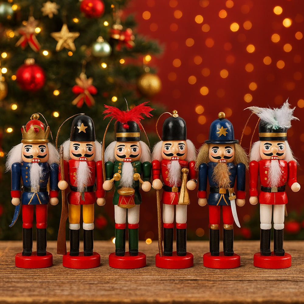 Nussknacker-Figuren aus Holz – 12,5 cm, Set mit 6 Figuren –