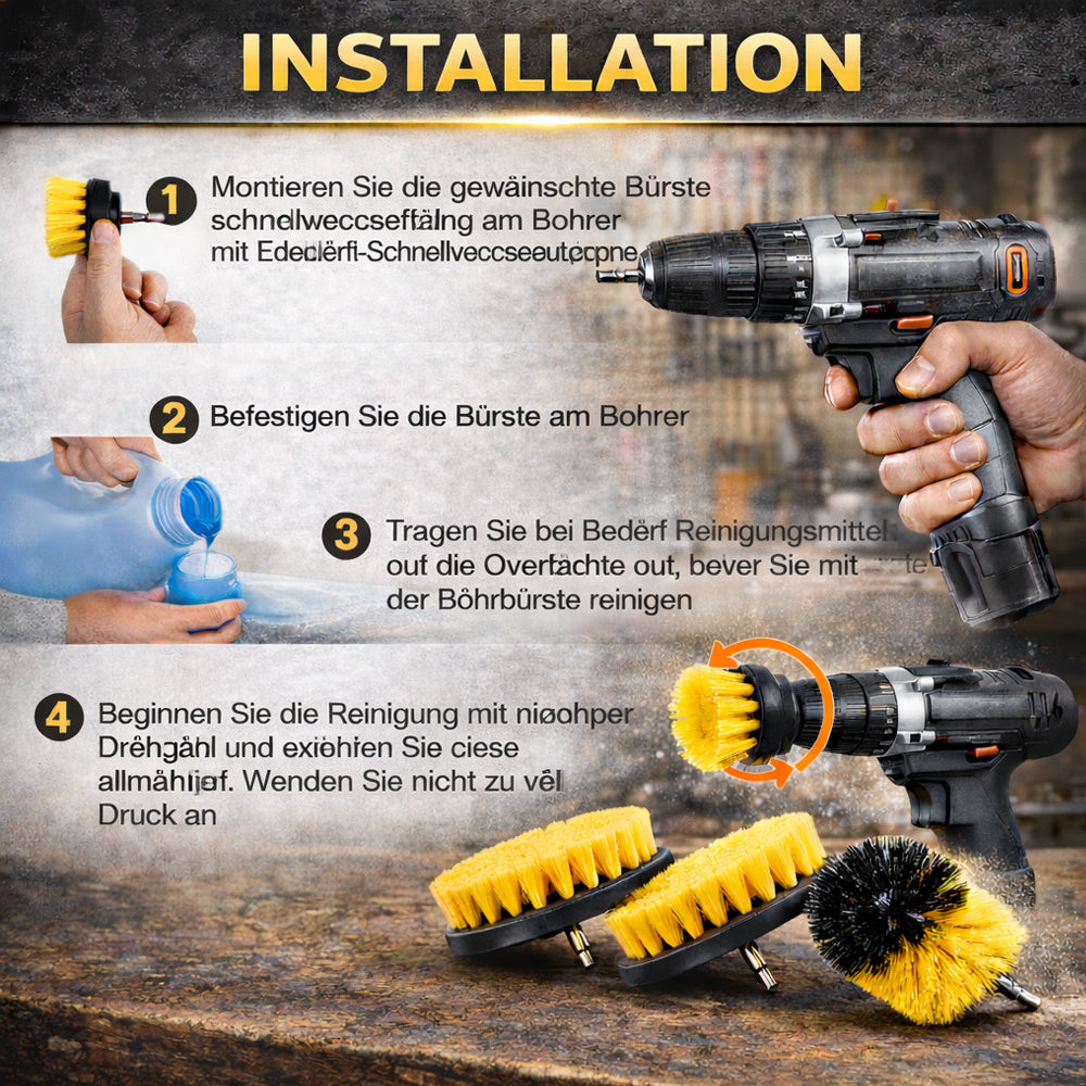 4-in-1 Bürstenset für Bohrmaschine – effektive Reinigung ohne Kraftaufwand