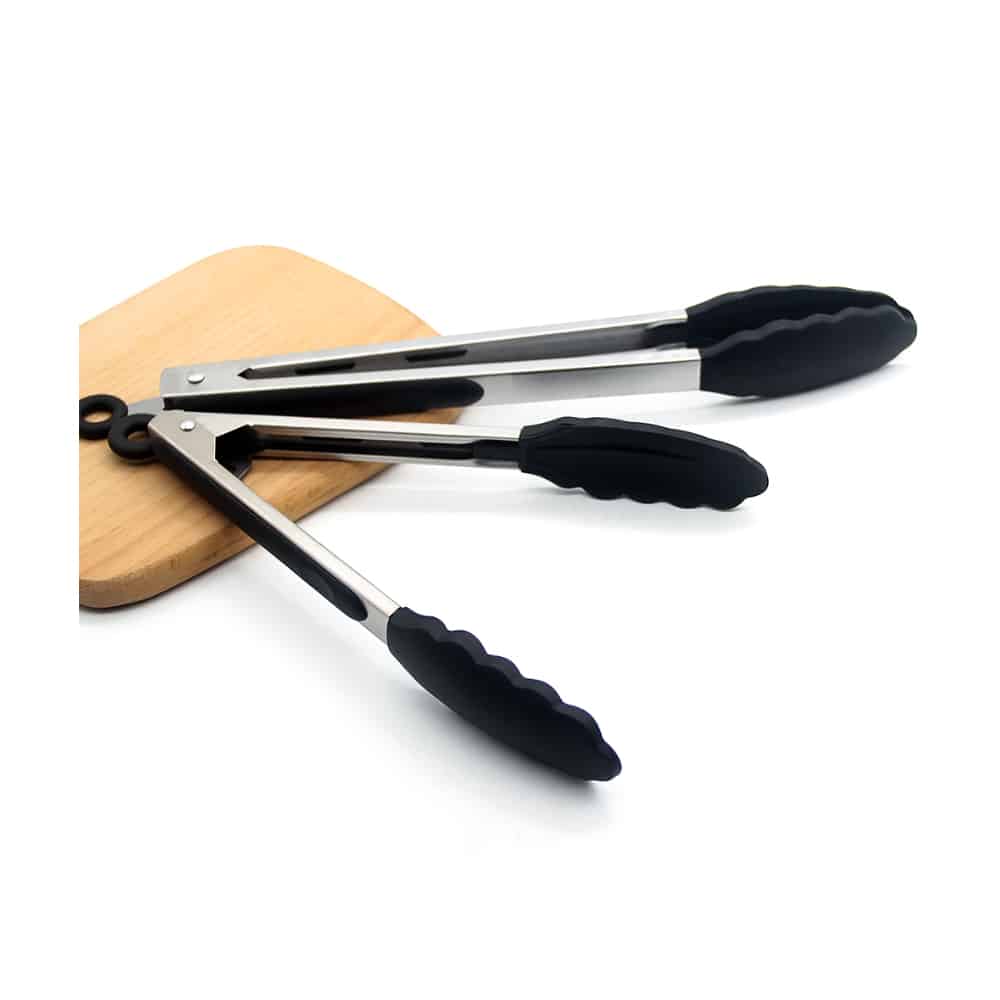Grillzange aus Silikon und rostfreiem Stahl - 23/30 cm - Weiß / Schwarz
