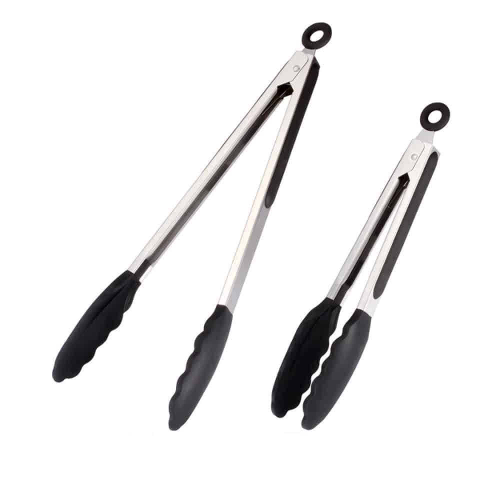 Grillzange aus Silikon und rostfreiem Stahl - 23/30 cm - Weiß / Schwarz