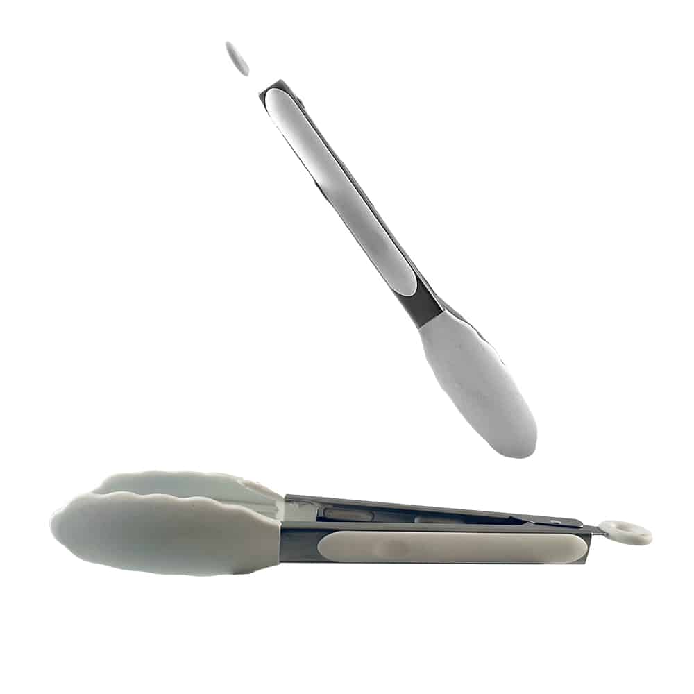 Grillzange aus Silikon und rostfreiem Stahl - 23/30 cm - Weiß / Schwarz