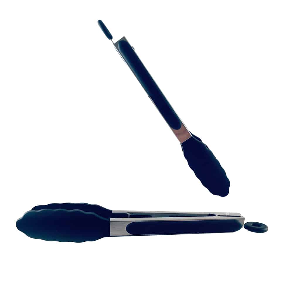 Grillzange aus Silikon und rostfreiem Stahl - 23/30 cm - Weiß / Schwarz