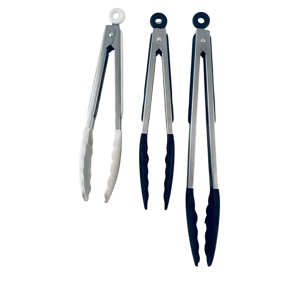 Grillzange aus Silikon und rostfreiem Stahl - 23/30 cm - Weiß / Schwarz