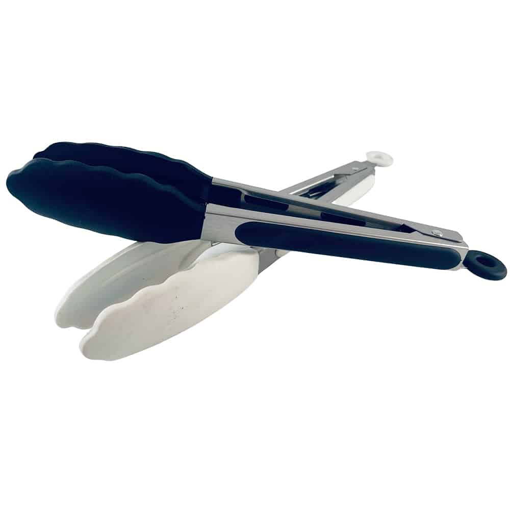 Grillzange aus Silikon und rostfreiem Stahl - 23/30 cm - Weiß / Schwarz