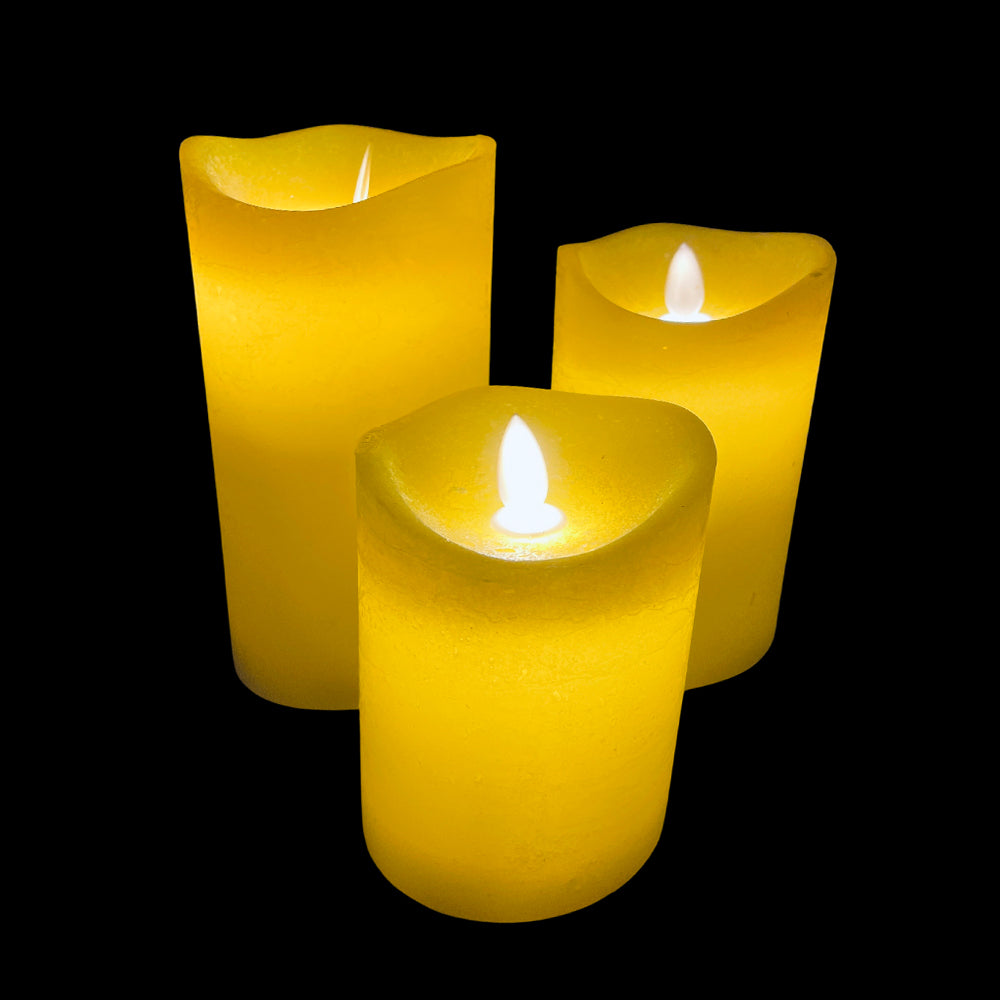 LED-Kerze - rustikal - 3 Stück - 10/12,5/15 cm - mit 3D-Flamme - (verschiedene Farben)