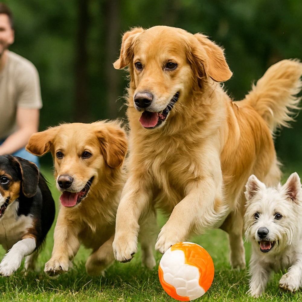 Elastischer Hundeball, orange oder blau – Spaßiger und kaubeständiger Ball für aktive Hunde