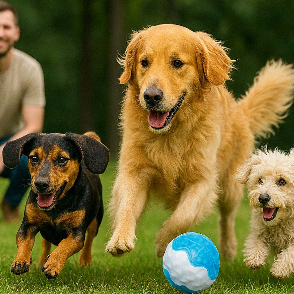 Elastischer Hundeball, orange oder blau – Spaßiger und kaubeständiger Ball für aktive Hunde