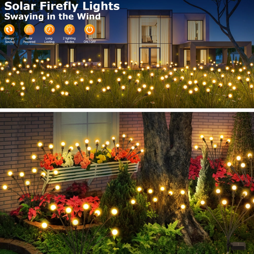 Solar-Glühwürmchenleuchten für den Garten (2er-Set) – Solarleuchten mit Erdspieß, 70 cm, 6 LEDs