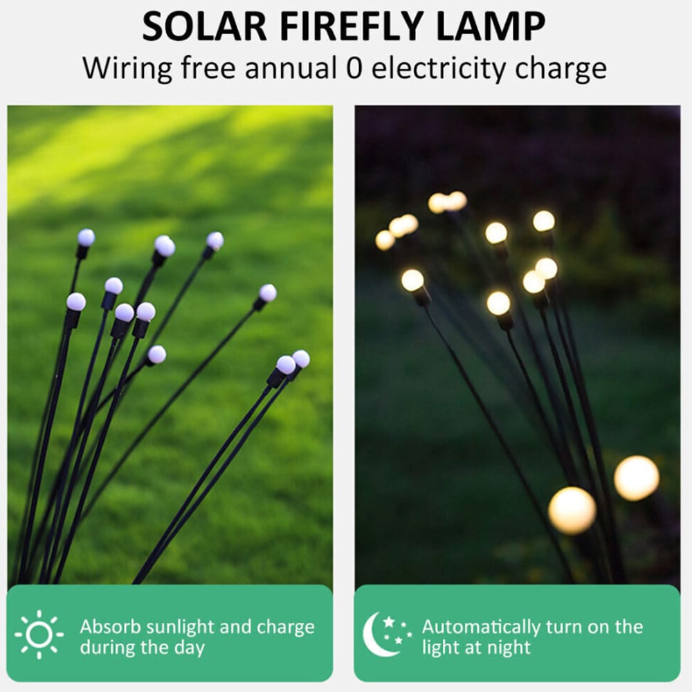 Solar-Glühwürmchenleuchten für den Garten (2er-Set) – Solarleuchten mit Erdspieß, 70 cm, 6 LEDs