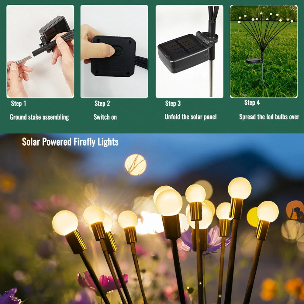 Solar-Glühwürmchenleuchten für den Garten (2er-Set) – Solarleuchten mit Erdspieß, 70 cm, 6 LEDs