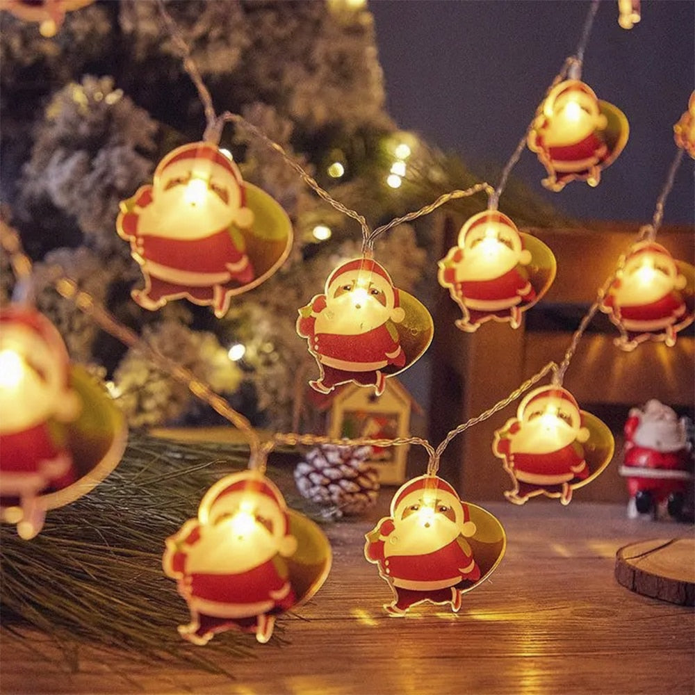 Lichterkette 2 Meter mit 10 Dicken Weihnachtsmännern - Batteriebetrieben -