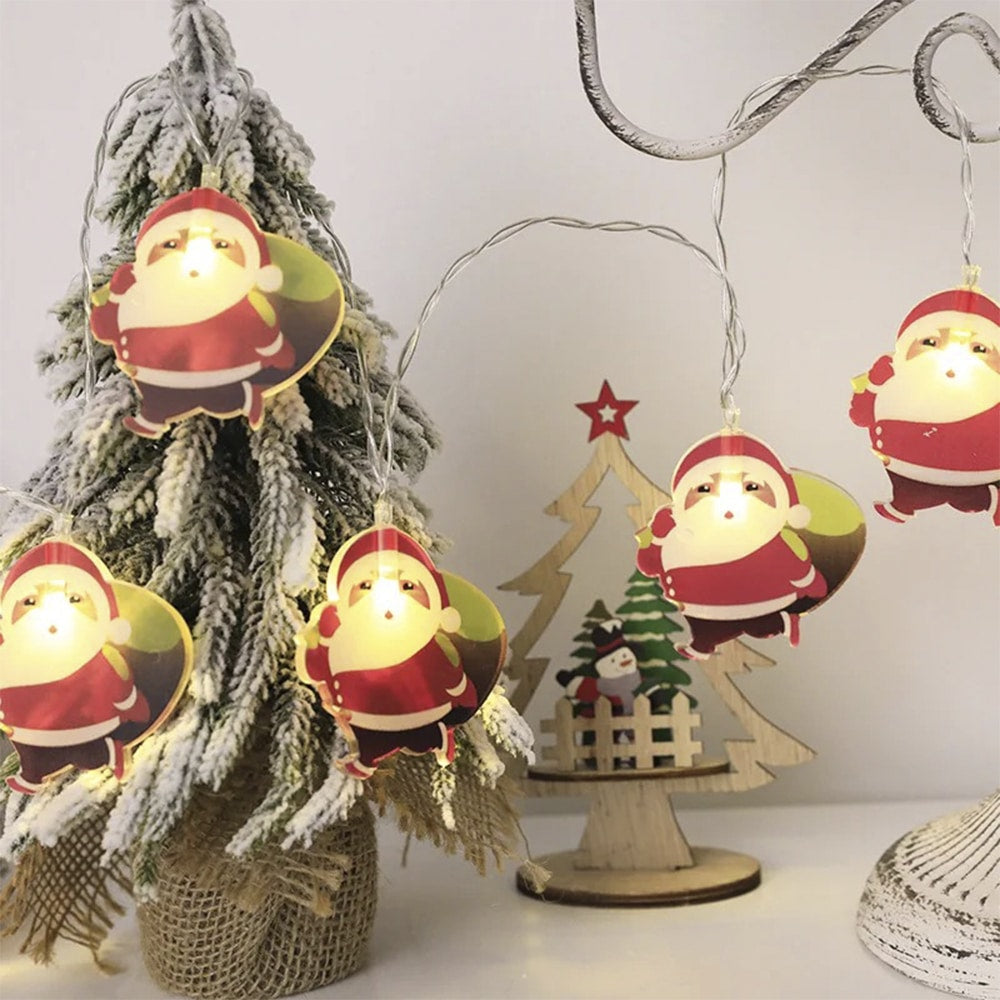 Lichterkette 2 Meter mit 10 Dicken Weihnachtsmännern - Batteriebetrieben -