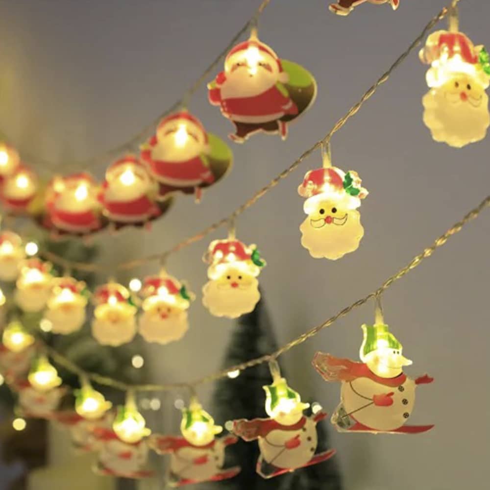 Lichterkette 2 Meter mit 10 Dicken Weihnachtsmännern - Batteriebetrieben -