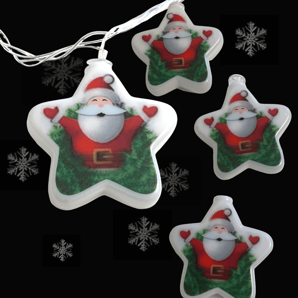 LED Lichterkette Weihnachtsmann in Weihnachtsbaum Sterne 10 Stk. (2
