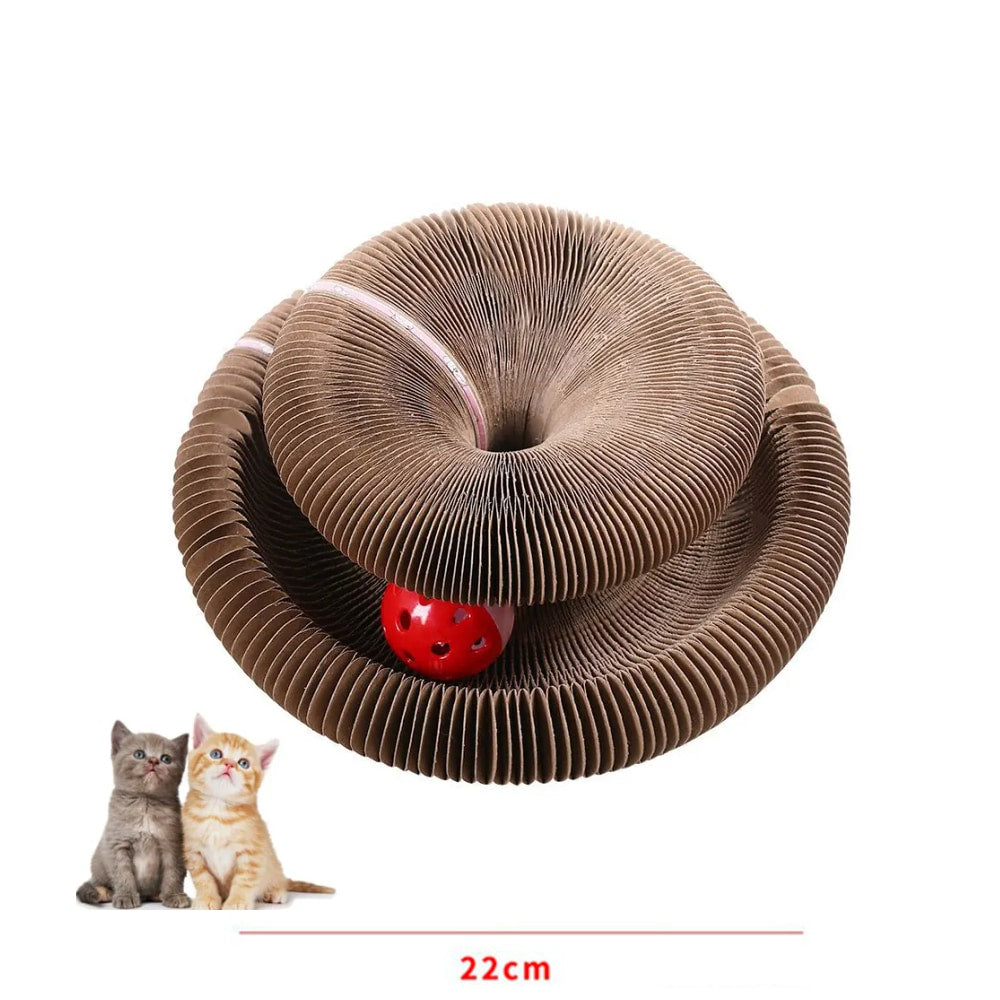Katzenkratzbrett und Spielzeug mit Ball