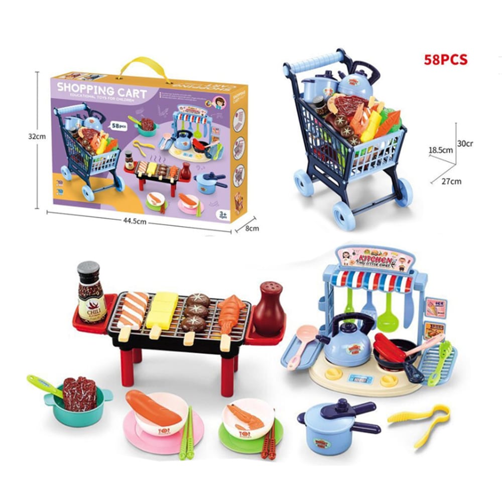 Einkaufswagen, Miniküche und Grill – 58 Teile -