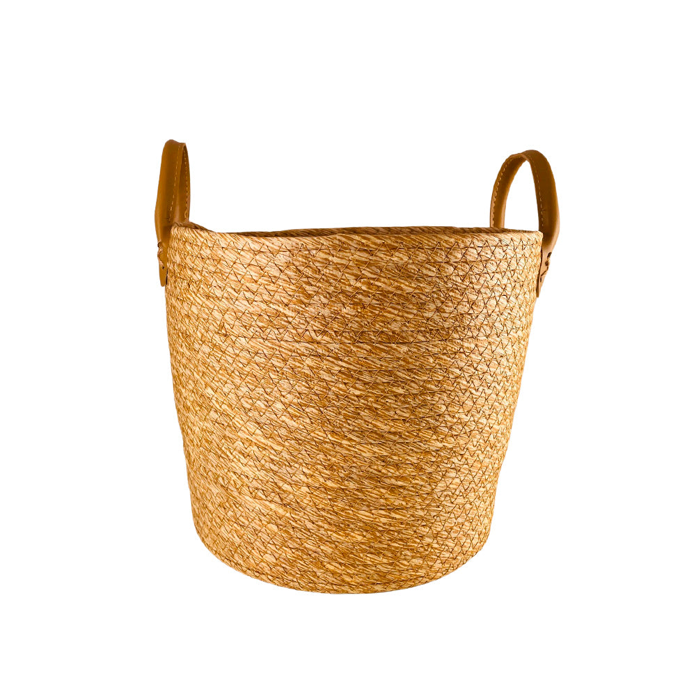 Geflochtene Körbe 3 Stk. aus Seegras mit Kunstledergriffen (Durchmesser 31, 28 und 25 cm)