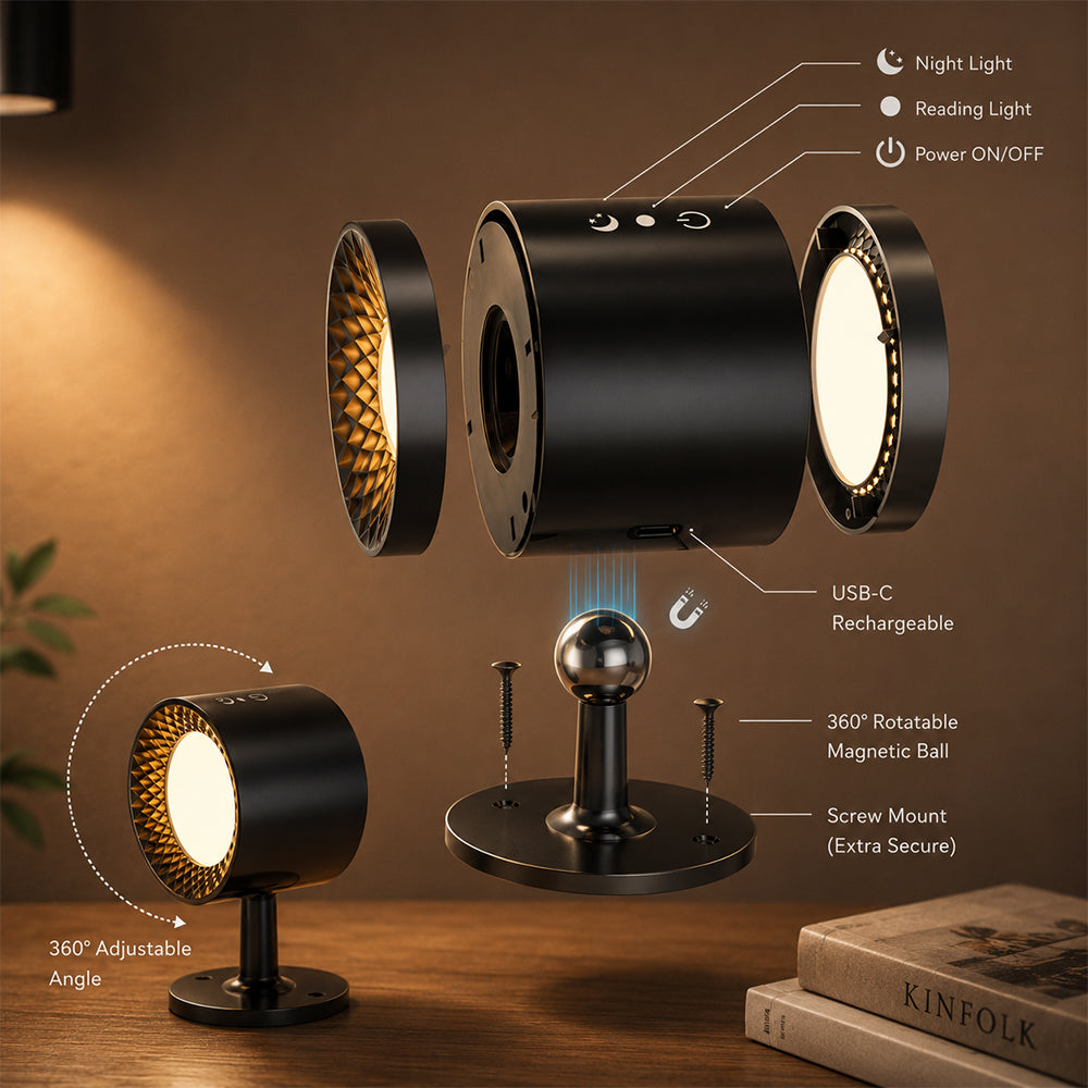 LED-Nachtlampe 360° drehbar, magnetisch, 3 Farbtemperaturen – weiß oder schwarz