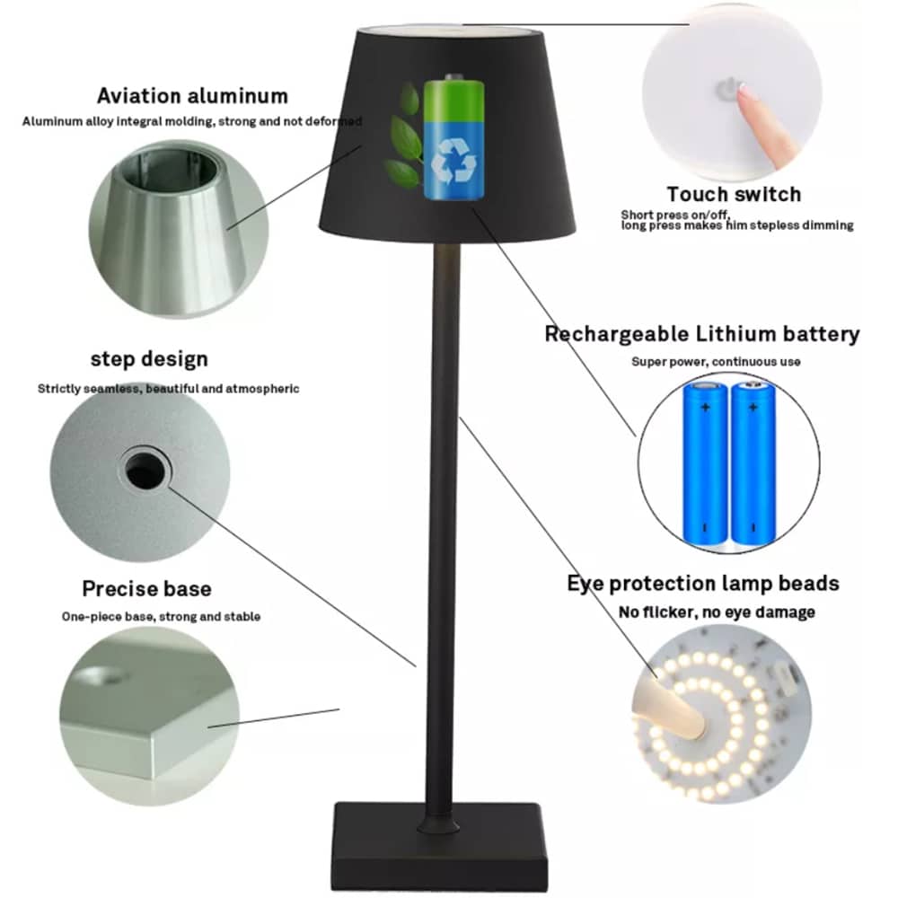 LED-Tischlampe mit Touch-Funktion – kabellos – viele Farben