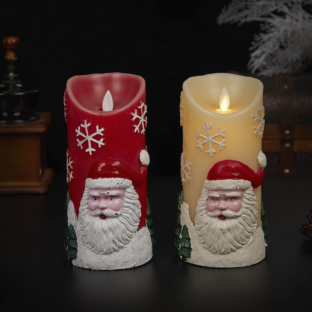 LED-Kerze mit Weihnachtsmotiv - Ø9 x 18 cm - (Rot oder Weiß)
