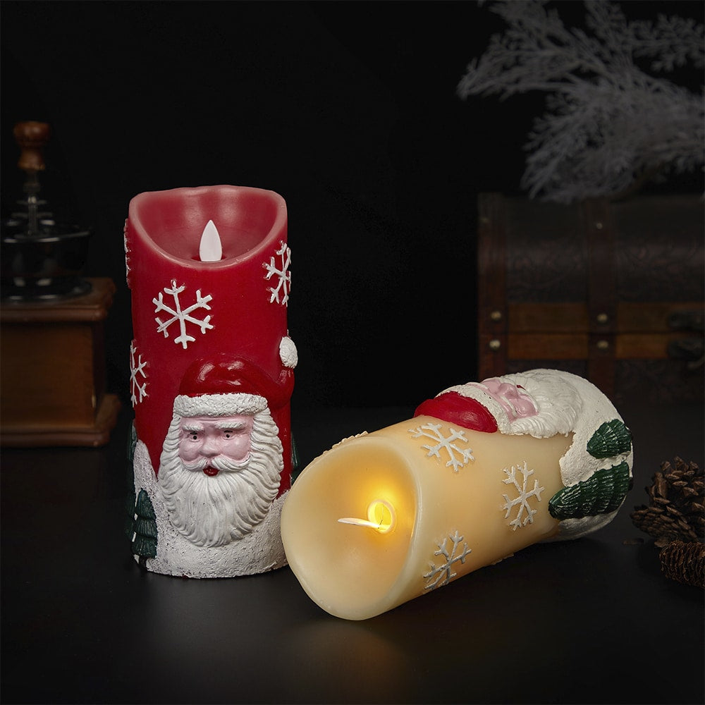 LED-Kerze mit Weihnachtsmotiv - Ø9 x 18 cm - (Rot oder Weiß)