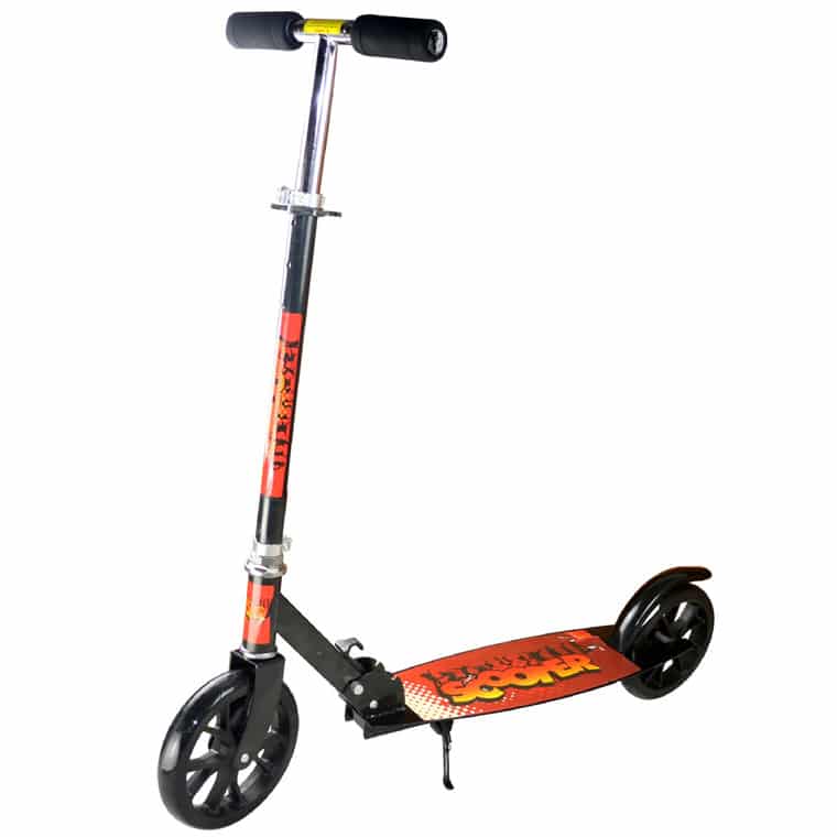 Roller mit großen Rädern und Hinterradbremse - zusammenklappbar (schwarz/orange)