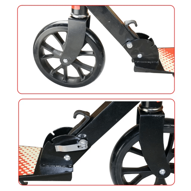 Roller mit großen Rädern und Hinterradbremse - zusammenklappbar (schwarz/orange)