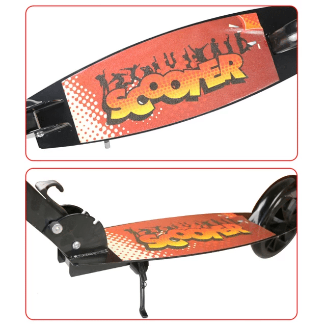 Roller mit großen Rädern und Hinterradbremse - zusammenklappbar (schwarz/orange)