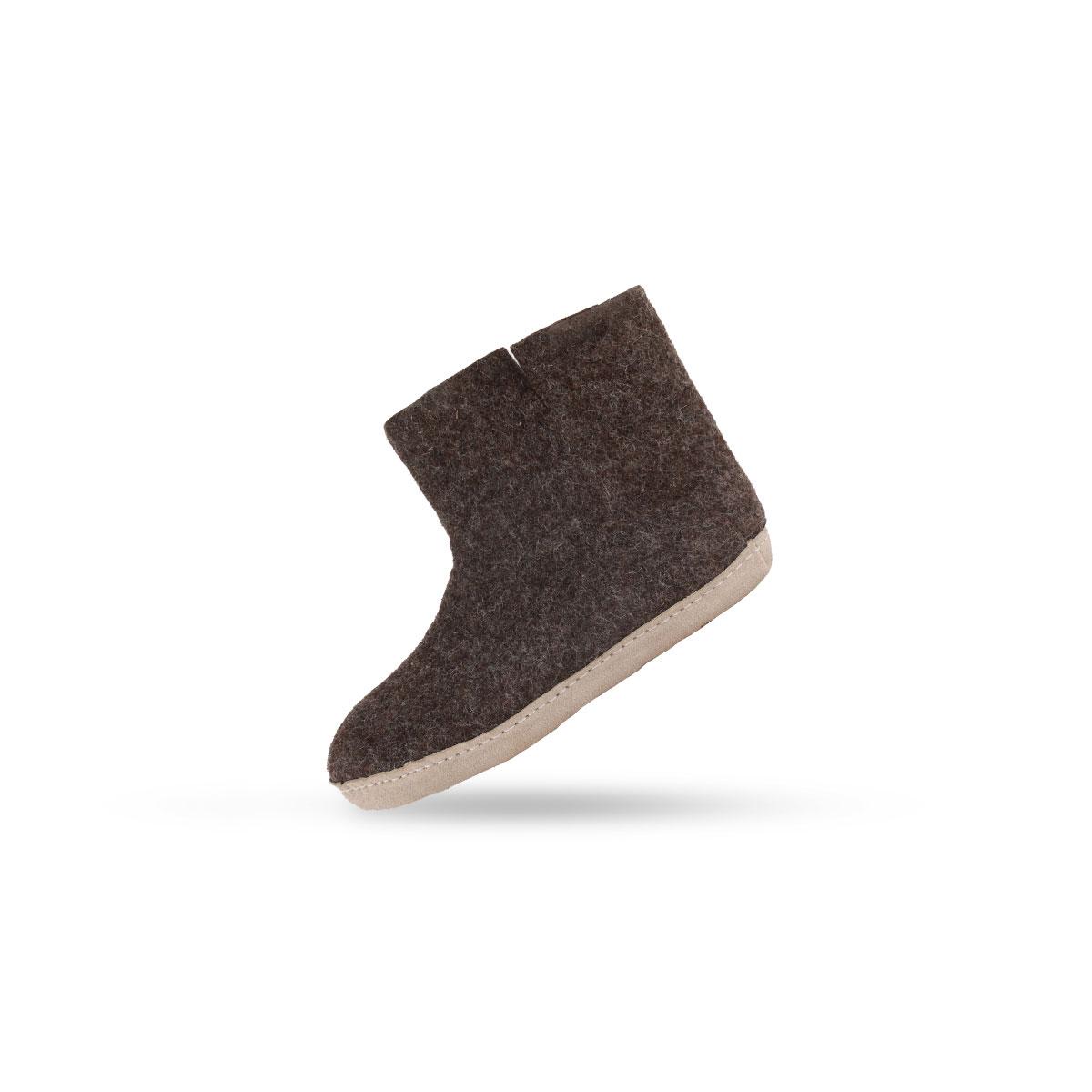 Wollstiefel (100% reine Wolle) - Modell Braun mit Sohle aus Leder