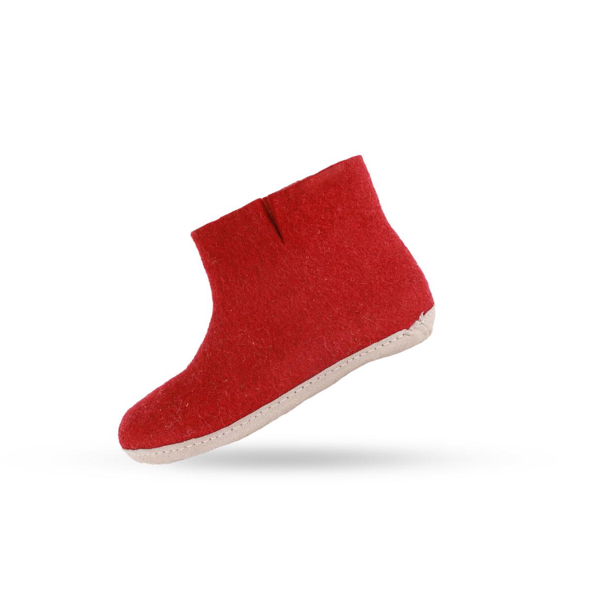 Wollstiefel (100% reine Wolle) - Modell Rot mit Sohle aus Leder