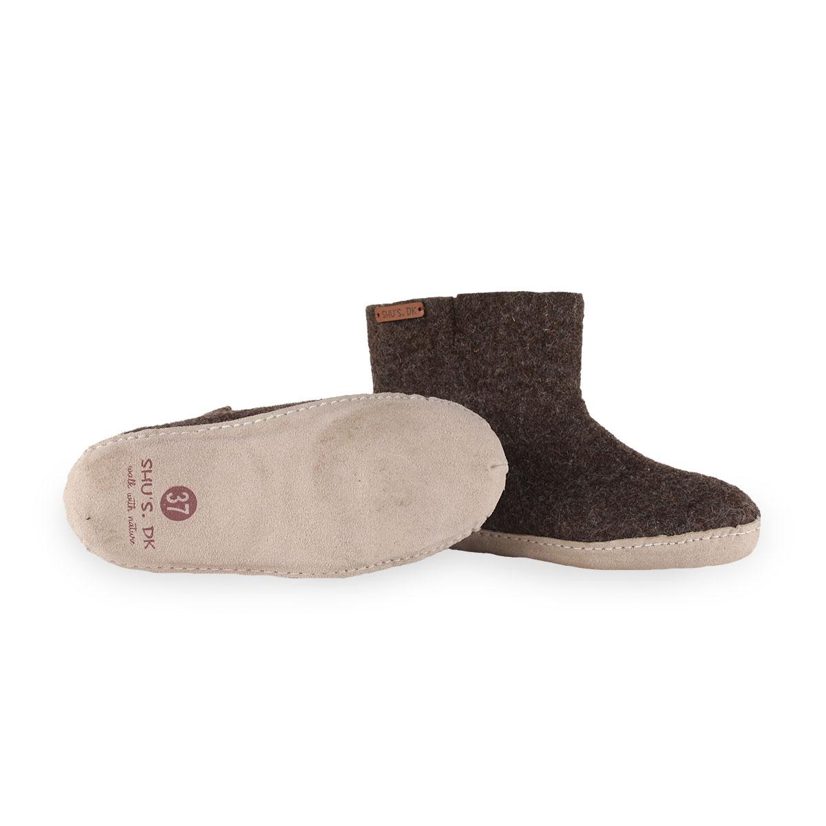 Wollstiefel (100% reine Wolle) - Modell Braun mit Sohle aus Leder