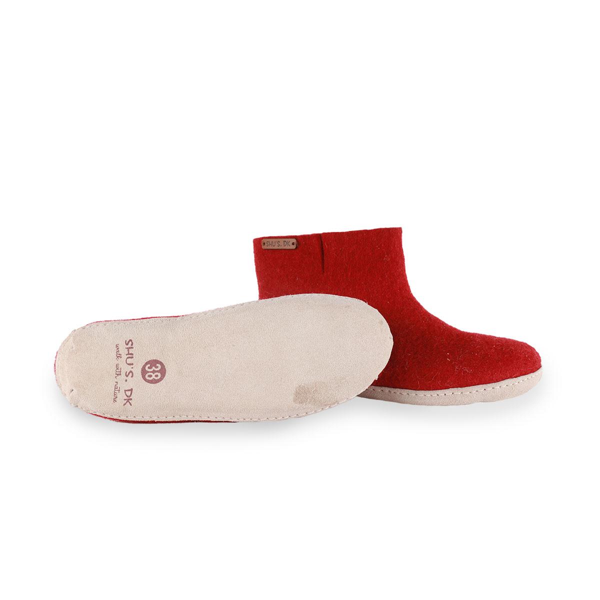 Wollstiefel (100% reine Wolle) - Modell Rot mit Sohle aus Leder