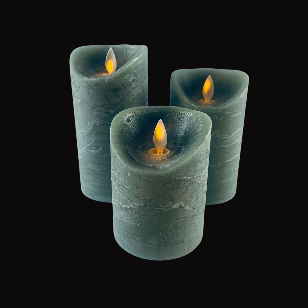 LED-Kerze - rustikal - 3 Stück - 10/12,5/15 cm - mit 3D-Flamme - (verschiedene Farben)