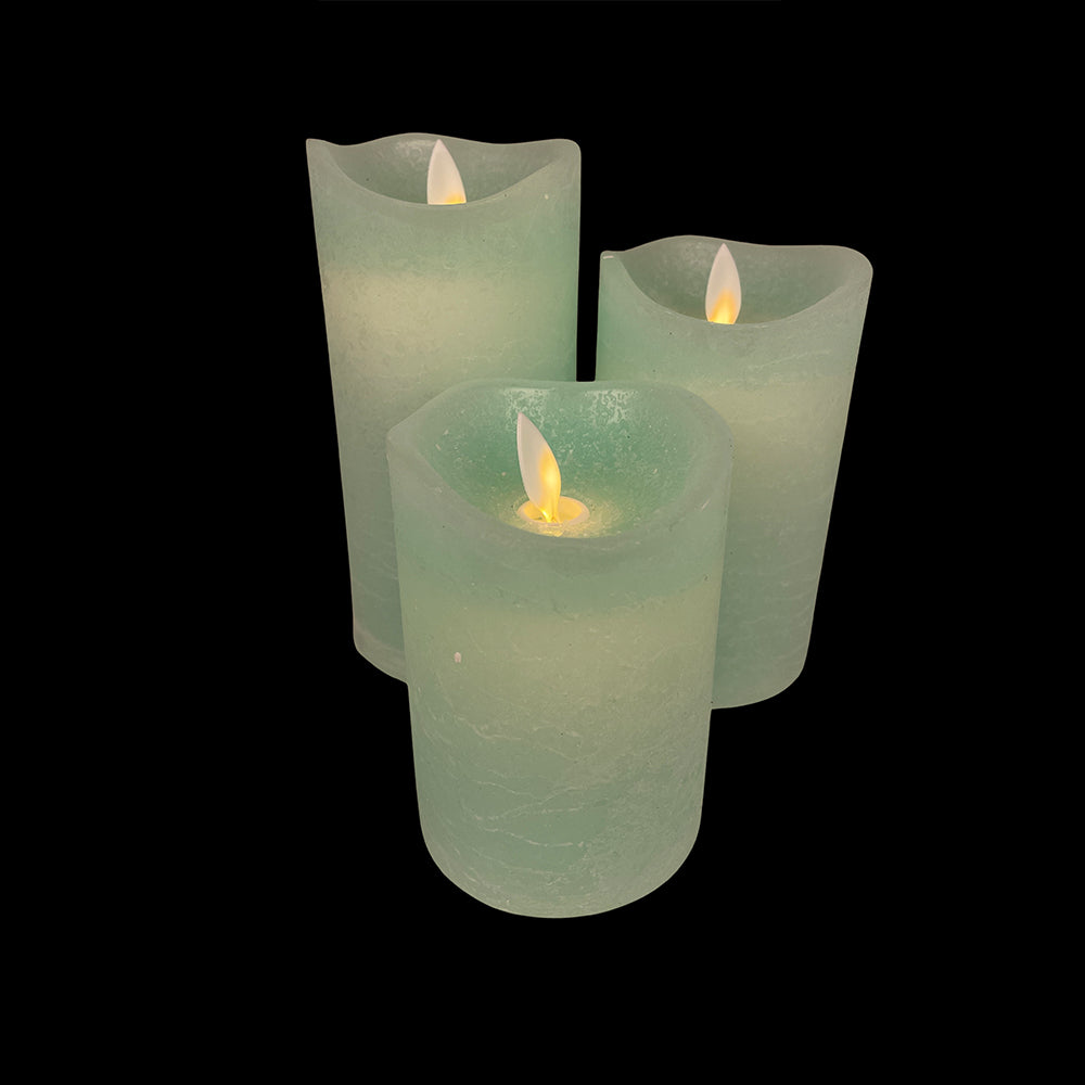 LED-Kerze - rustikal - 3 Stück - 10/12,5/15 cm - mit 3D-Flamme - (verschiedene Farben)