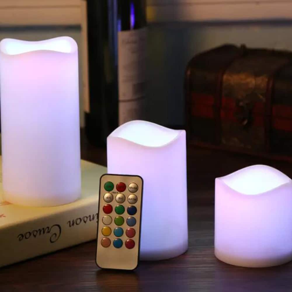 LED-Kerzen - 3 Stück - 7,5/11,5/15 cm - mit Fernbedienung - mit Farbwechsel
