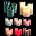 LED-Blockkerzen - 3 Stück - 12/15/17 cm - mit 3D-Flamme - (Mehrere Farben)