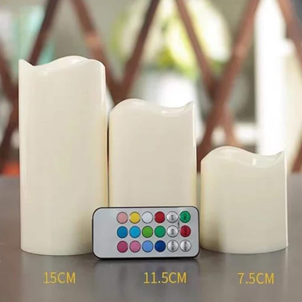 LED-Kerzen - 3 Stück - 7,5/11,5/15 cm - mit Fernbedienung - mit Farbwechsel