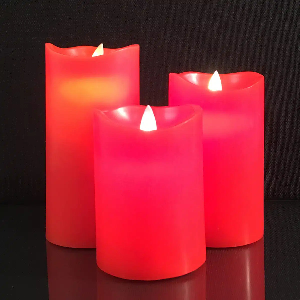 LED-Blockkerzen - 3 Stück - 12/15/17 cm - mit 3D-Flamme - (Mehrere Farben)
