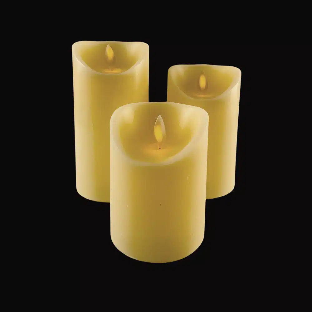LED-Blockkerzen - 3 Stück - 12/15/17 cm - mit 3D-Flamme - (Mehrere Farben)