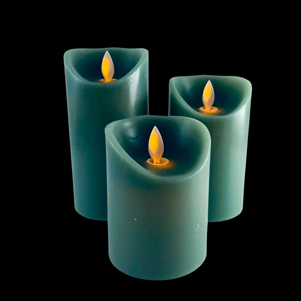 LED-Blockkerzen - 3 Stück - 12/15/17 cm - mit 3D-Flamme - (Mehrere Farben)