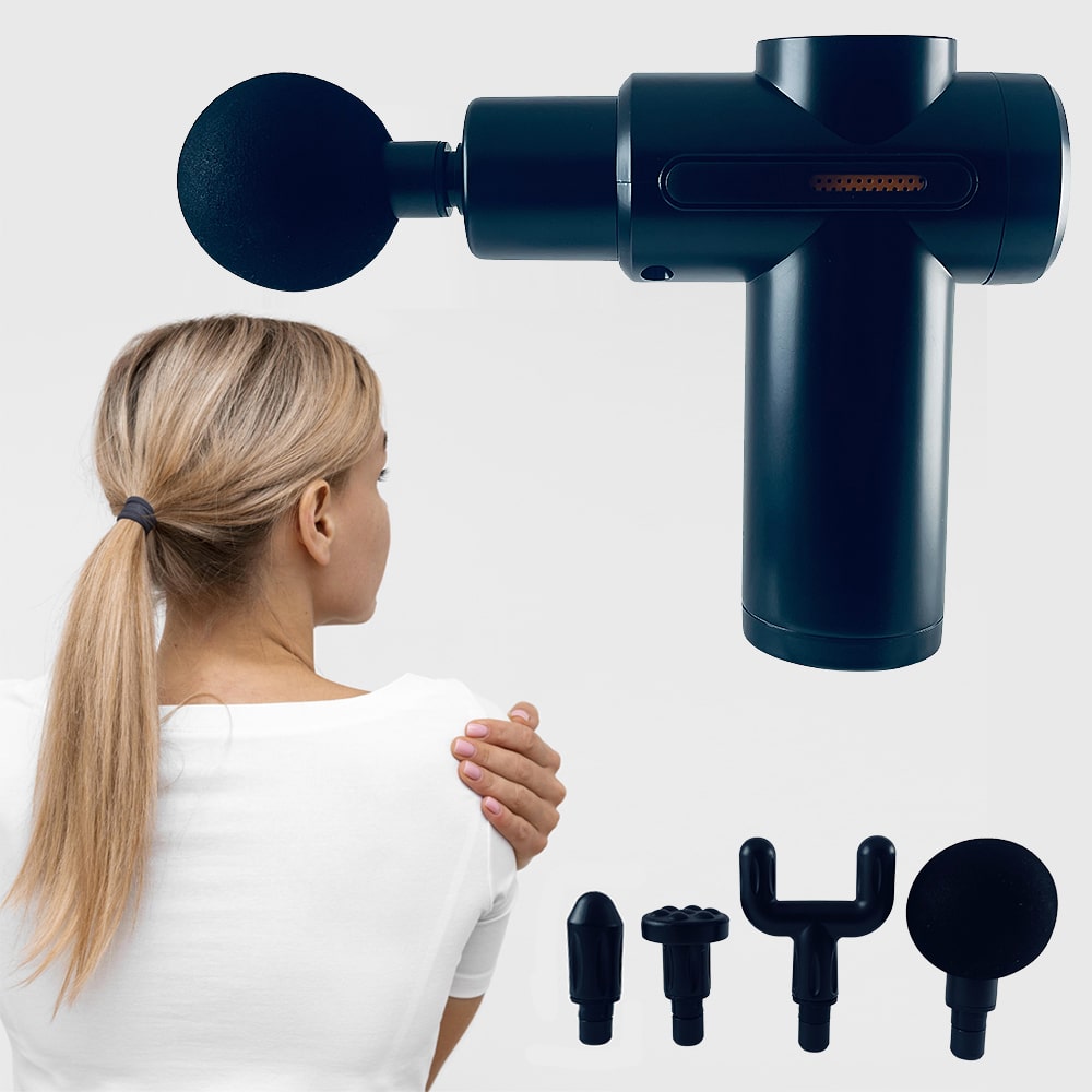 Massagepistole mit 6 Programmen und 4 Massageköpfen