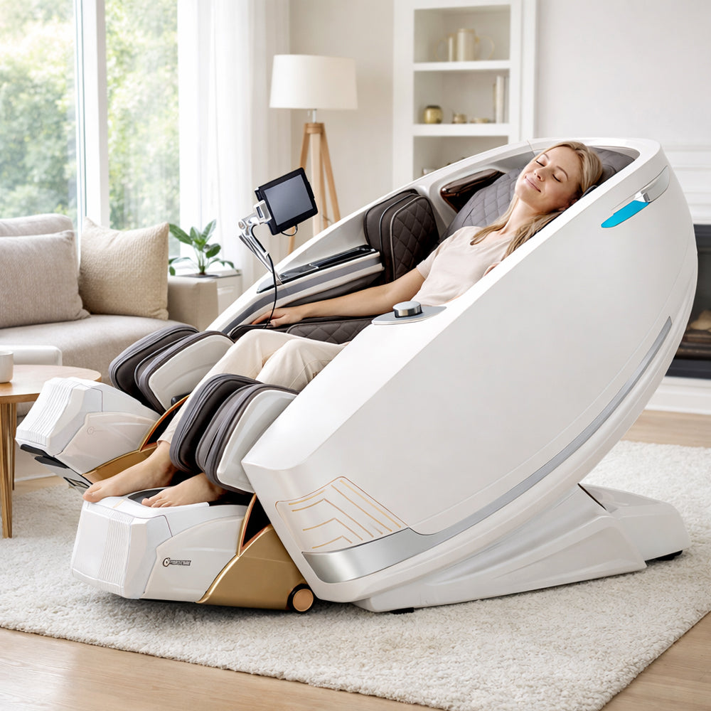 Massagesessel mit 4D-Körperscanning, Dual Zone Stretching, 32 Airbags, Wärme im Lendenbereich/Beinen und Zero Gravity