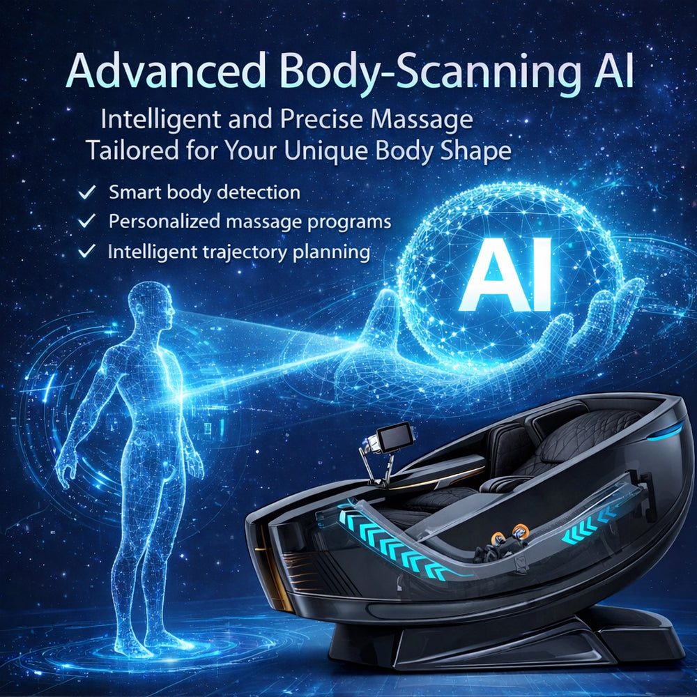 Massagesessel mit 4D-Körperscanning, Dual Zone Stretching, 32 Airbags, Wärme für Beine/Lendenbereich und Zero Gravity