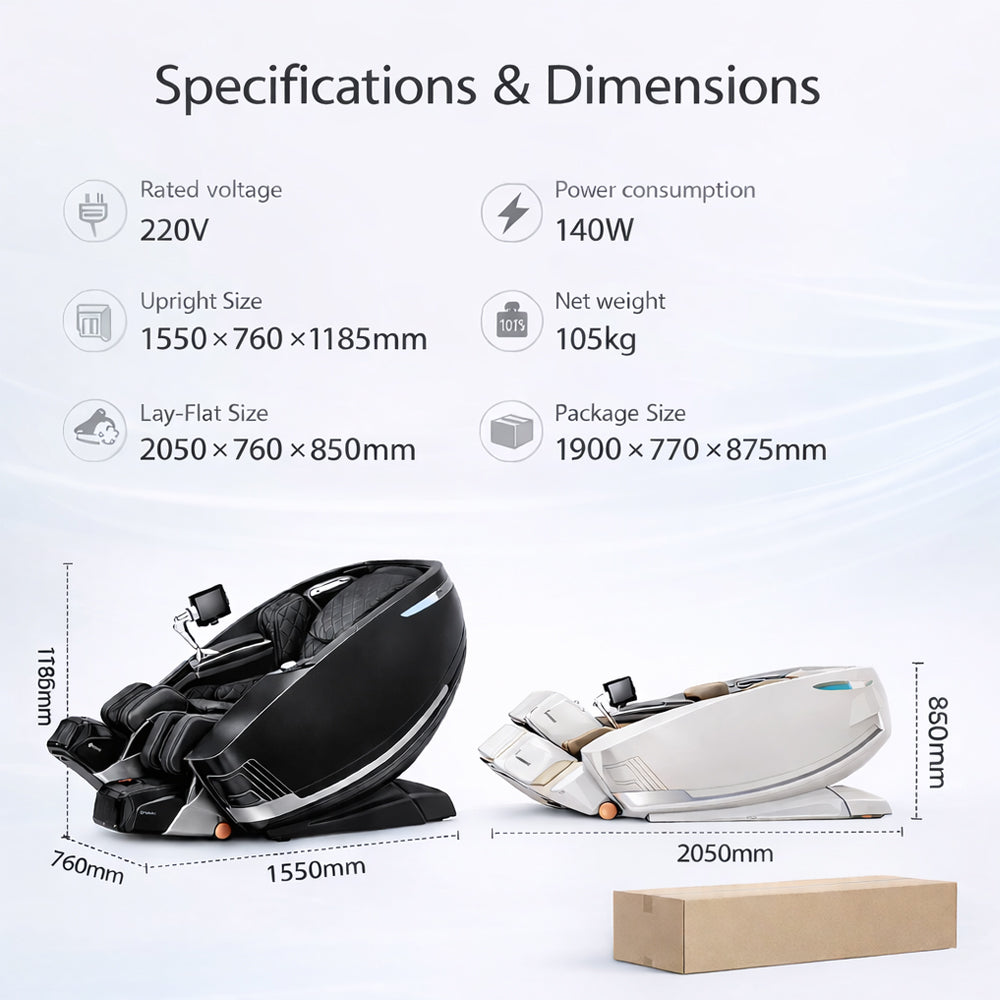 Massagesessel mit 4D-Körperscanning, Dual Zone Stretching, 32 Airbags, Wärme für Beine/Lendenbereich und Zero Gravity