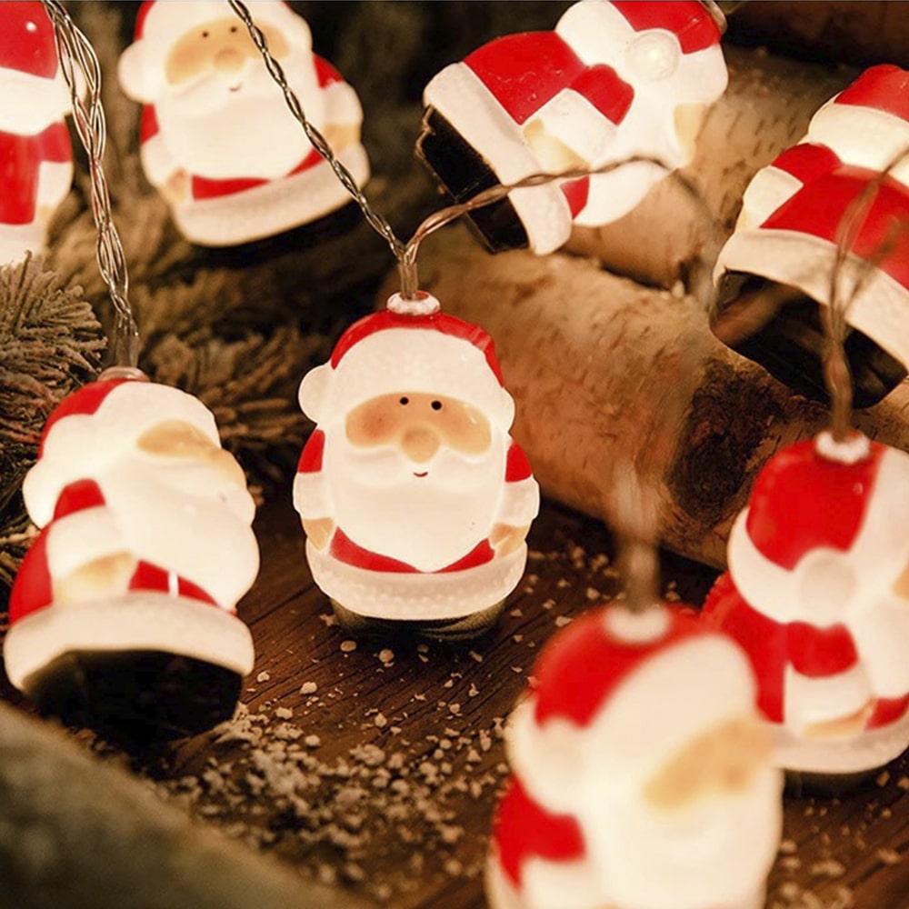Lichterkette 2 Meter mit 10 Dicken Weihnachtsmännern - Batteriebetrieben -