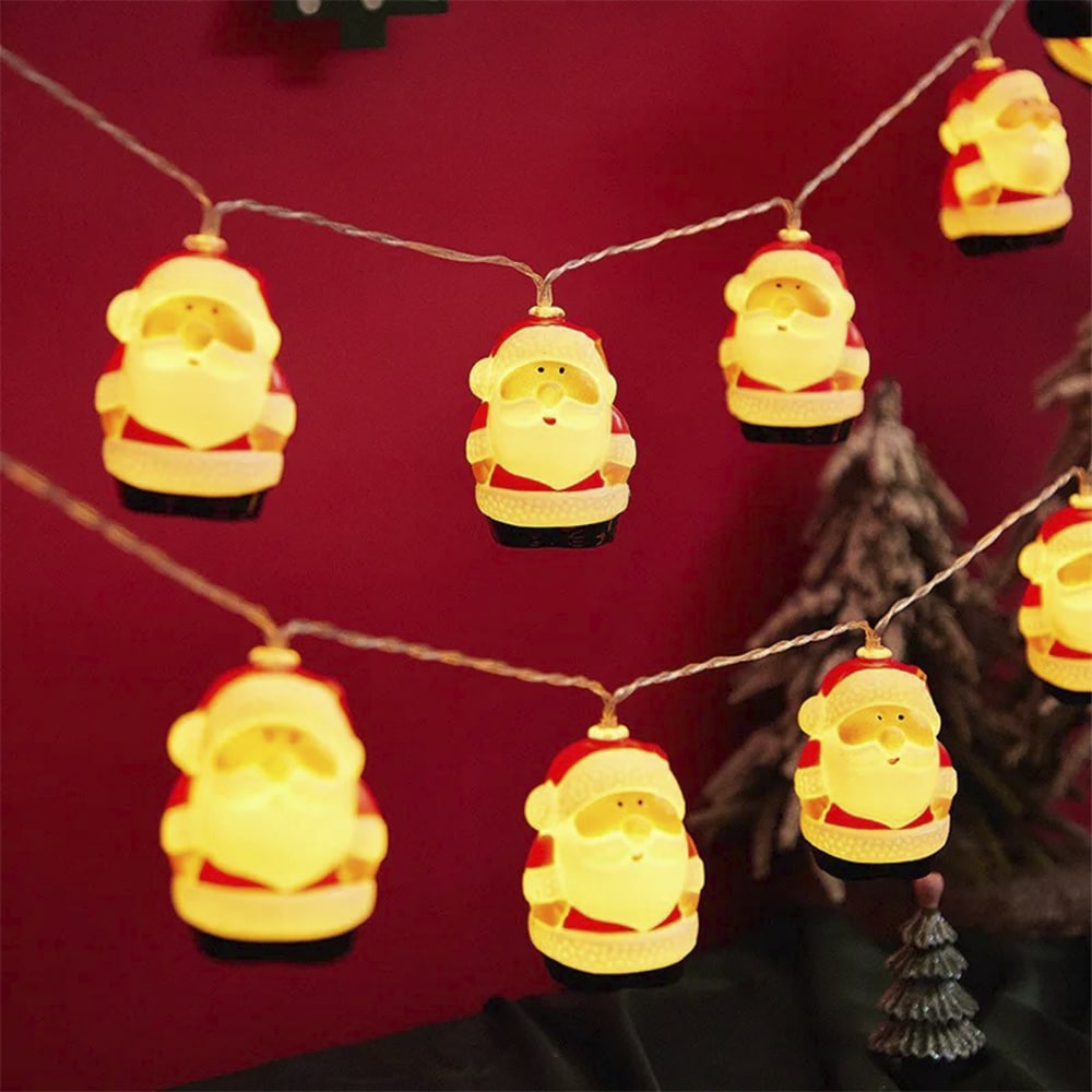 Lichterkette 2 Meter mit 10 Dicken Weihnachtsmännern - Batteriebetrieben -