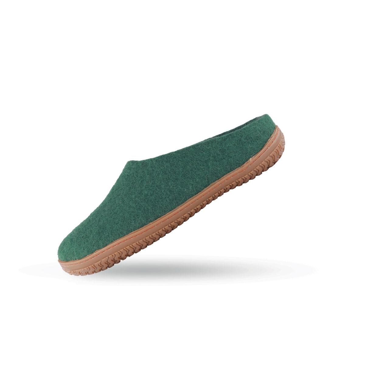 Wollpantoffel (100% reine Wolle) - Model Grün mit Gummisohle