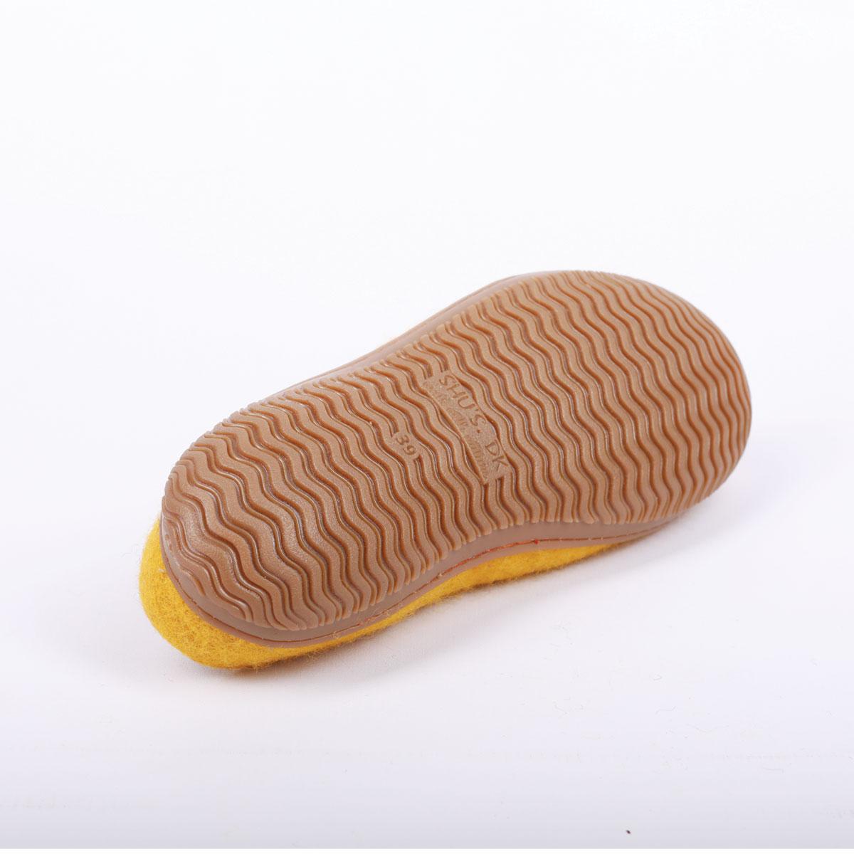 Wollhausschuhe(100% reine Wolle) - Model Curry Gelb mit Gummisohle