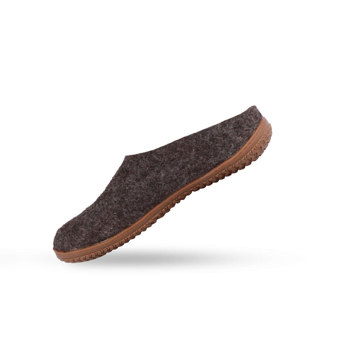 Wollpantoffel (100% reine Wolle) - Model Braun mit Gummisohle